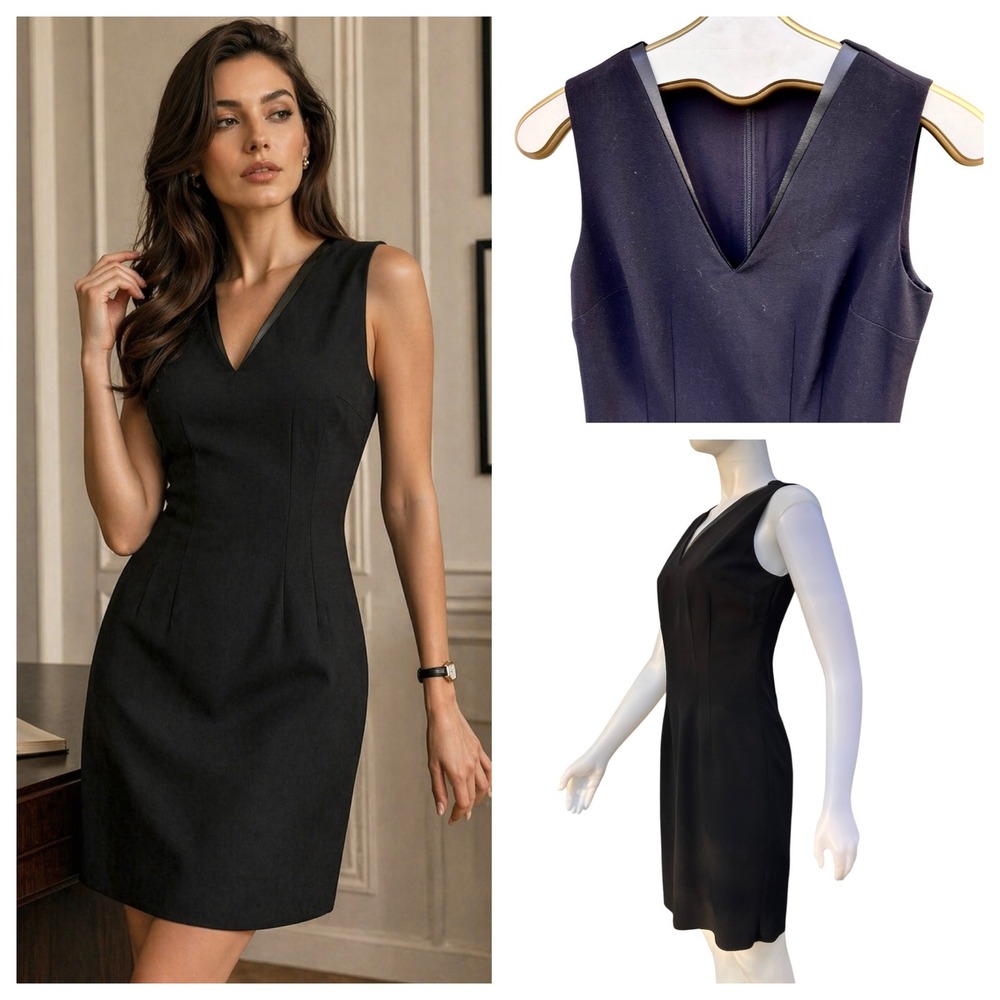 Tahari Black V-Neck Sheath Dress Office Siren LBD Quiet Luxury Minimalist XS